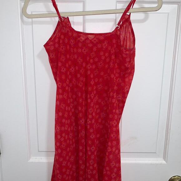 Josie Y2K Red Floral Mesh Dress with adjustable straps with lace detail size XS - Picture 4 of 5